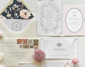 Wedding Invitation Suite, Hand Drawn Wedding Invite, Whimsical Wedding Invite, Romantic Classic Wedding Invitation, Editable Canva Template