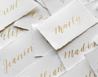 Wedding Place Cards, Gold Foil Place Cards, Wedding Name Cards, Name Cards Wedding, Name Place Cards, Place Cards Wedding, Deckle Edge Paper