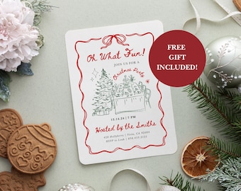 Christmas Party Invitation, Hand Drawn Holiday Party Invite, Digital Christmas Dinner Party Invitation, Editable Friendsmas Invite Template