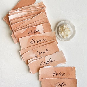 Wedding Place Cards, Name Cards Wedding, Place Cards Wedding, Wedding Name Cards, Name Place Cards, Terracotta Wedding, Deckled Edge Paper