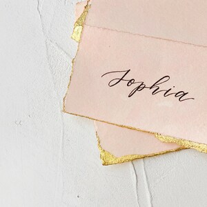 Wedding Place Cards, Name Cards Wedding, Place Cards Wedding, Wedding Name Cards, Name Place Cards, Pink and Gold Place Cards, Deckled Paper