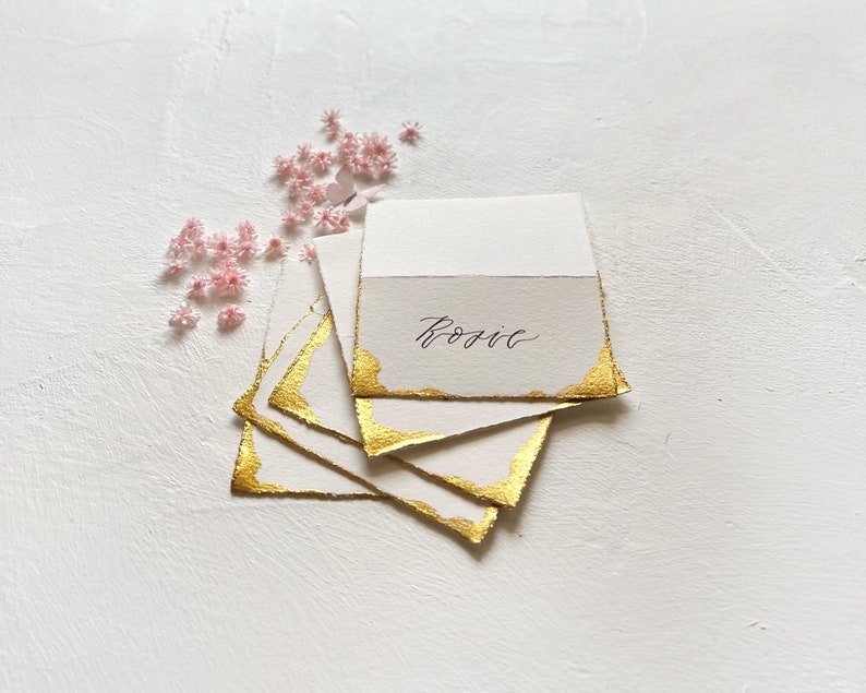 Tented Place Cards, Wedding Place Cards, Wedding Name Cards, Name Cards Wedding, Name Place Cards, Place Cards Wedding, Hand Torn, Gold Foil image 4