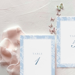 French Blue Toile Wedding Table Numbers, Dusty Blue Chinoiserie Wedding Table Numbers, Digital Table Numbers Download, Table Card Signs