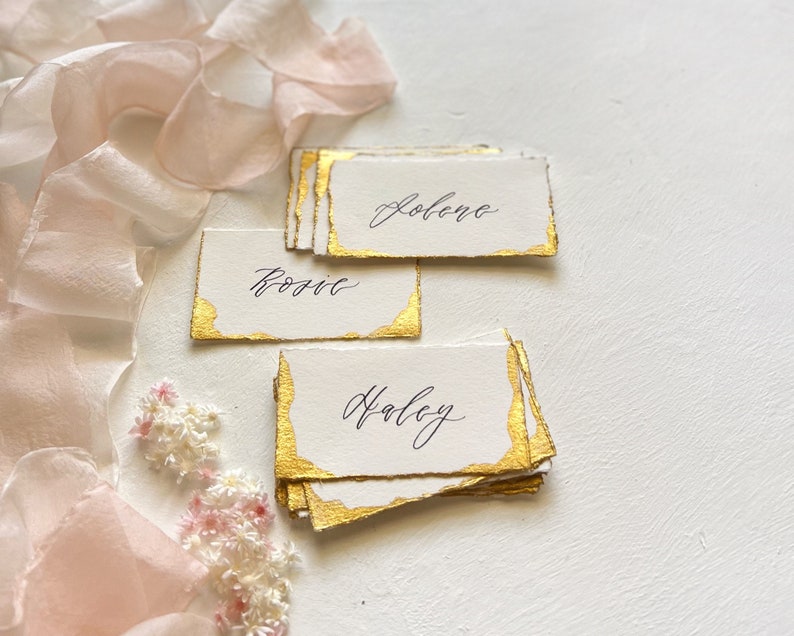 Wedding Place Cards, Wedding Name Cards, Name Cards Wedding, Name Place Cards, Gold Place Cards, Place Cards Wedding, Deckle Edge Paper image 5