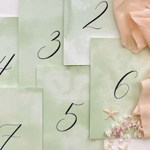 Wedding Table Numbers, Table Number Signs, Wedding Table Decor, Modern Wedding Table Numbers, Wedding Table Signs, Sage Green Table Numbers