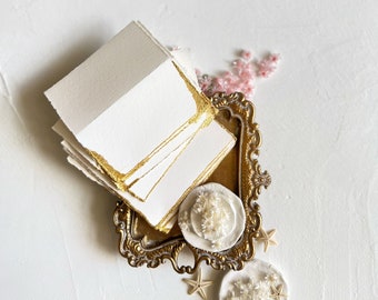 Blank Place Cards. Gold DIY Escort Cards. Hand Torn Place Cards. Gold Wedding Name Cards. Tented DIY Name Cards. Deckled Gold Name Cards.