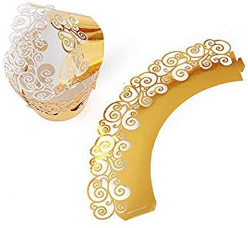 Anniversary Mirror SilverGold Filigree Cupcake Paper Cup Liner Lace Laser Cupcake Wrappers for Wedding Party Birthday Decoration Gatsby