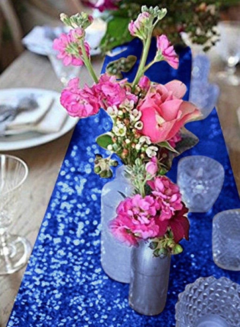 Royal Blue Sequin Table Runner Seaside Celebration Nautical Etsy