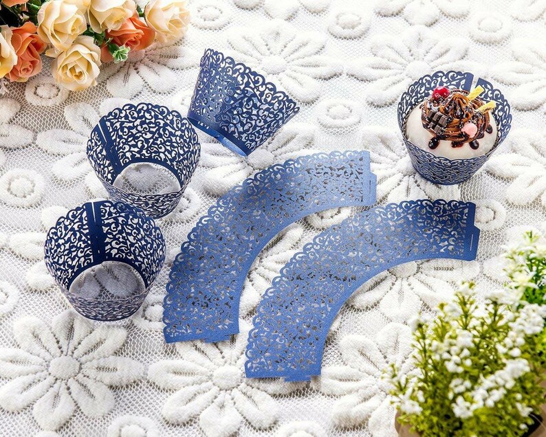 Nautical Navy Lace Cupcake Liners Laser Cut Cupcake Papers Etsy