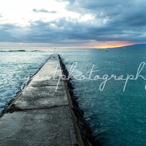 Waikiki Beach, Oahu, Hawaii Pier Landscape Photo Digital Download