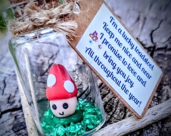 Polymer Clay Toadstool in Glass Jar: Thinking of You Gift