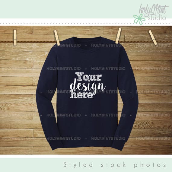 Download Free Long Sleeve Blue T-Shirt PSD Mockup Template Mockup ...