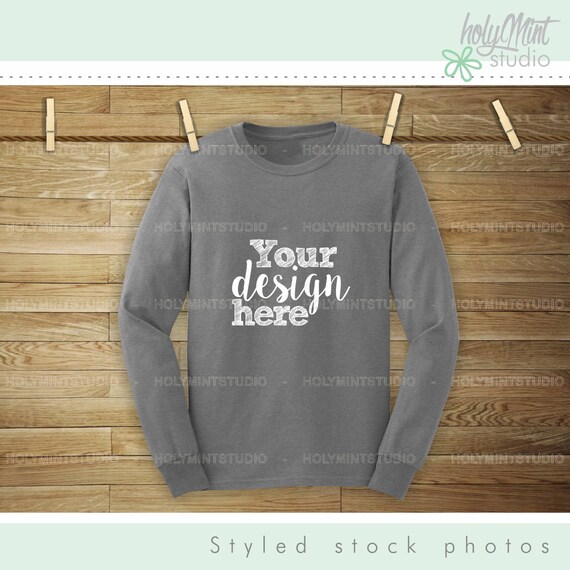 Long Sleeve Gray T-Shirt PSD Mockup Template Mockup Clothing Mockup