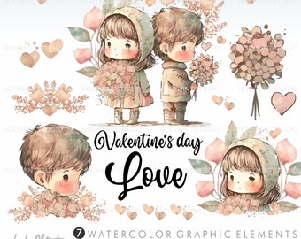 Valentine's Day Clipart, Valentines Clipart, COMMERCIAL USE, Anniversary Clipart, Couple Clipart, Love Clipart, Romantic Clipart, Bouquet