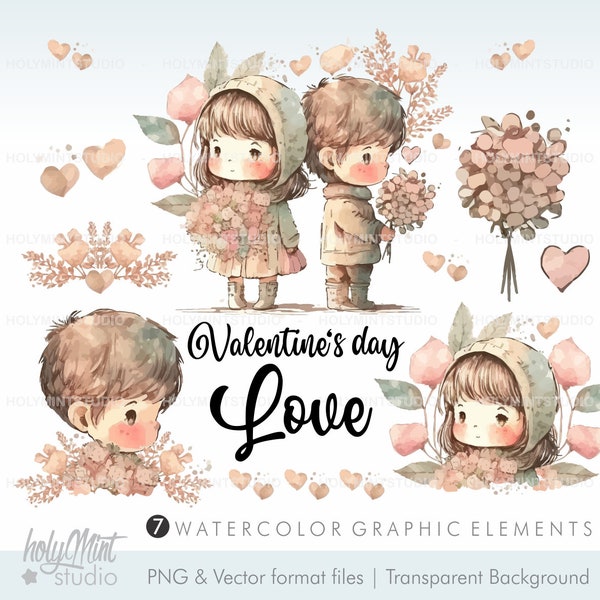 Valentine's Day Clipart, Valentines Clipart, COMMERCIAL USE, Anniversary Clipart, Couple Clipart, Love Clipart, Romantic Clipart, Bouquet