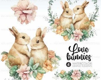 Rabbit Clipart, Spring Clipart, COMMERCIAL USE, Nursery Art, Rabbit Graphics, Spring Graphics, Bunnies Clipart, Bunny Clipart, Watercolor