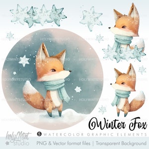 Watercolor Fox Clipart Vector, Fox Vector, Fox Clipart, Winter Fox Clipart, Winter Clipart, Fox Graphics, Woodland Animals Clipart, Fox