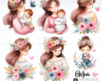 Mother's Day Clipart, Watercolor Mom, Watercolor Mother, Mom and Baby Clipart, Mom Graphics, Mother Graphics, Mothers Day, Watercolor Spring