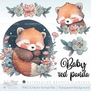Watercolor Red Panda Clipart, Red Panda Clip Art, Red Panda Graphics, Red Panda Illustration, Woodland Clipart, Woodland Panda Clipart