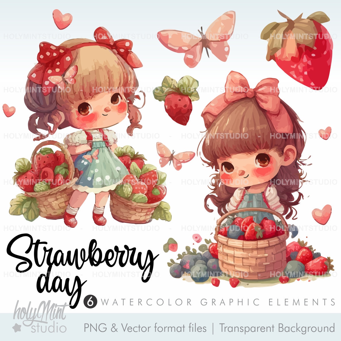 Strawberry Clipart Strawberry Girl Clipart Vector Strawberry Etsy