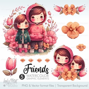 Love Clipart, Floral Wreath Clipart, Friends Clipart, Boy and Girl Clipart, Spring Clipart, Valentine's Day Clipart, Couple Vector, Friends