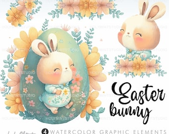 Easter Bunny Clipart, Easter Clipart, Watercolor Easter Clipart, Spring Clipart, Spring Bunny Clipart, Spring Clipart Vector, Bunny Clipart