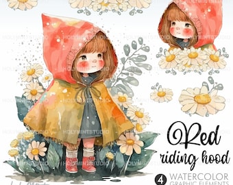 Red Riding Hood Clipart, Fairytale Clipart, Forest Clipart, Little Red Riding Hood Graphics, Red Riding Hood Party, Red Riding Hood Vector