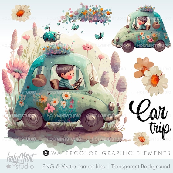watercolor travel clipart road trip adventure traveling png