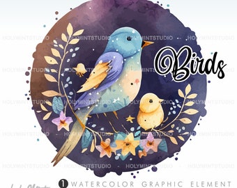 Bird Birds Clip Art, Clipart Vector, Bird Image, COMMERCIAL USE, Bird Illustrations, Bird Graphics, Spring Birds Clipart, Wreath Birds