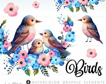 Birds Clipart, Floral Bird Wreath, COMMERCIAL USE, Bird Clipart Vector, Bird Wreaths, Bird PNG, Bird Frames, Spring Clipart, Spring Graphics