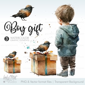 Boy Clipart, Kids Clipart, COMMERCIAL USE, Children Clipart, Birthday Boy Clipart, Child Clipart, Gift Clipart, Boy Graphics, Birthday