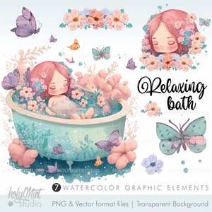 Bath Clipart, Spa Clipart, Relax Day Clipart, Bathroom Clipart, Bubbles Bath Clipart, Spring Clipart, Nursery Art Decor, Spring Clip Art