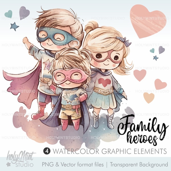 Family Clipart, Family Figures, Children Clipart, Dad Mom Children, Clipart Family, Family Superhero, Superhero Family, Family Portrait