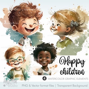 Children Clipart, Watercolor Kids, Cute Kids, Happy Children, African American, Black Boy, Kids Playing Outside, Kids Playing Outdoor, Kids image 1