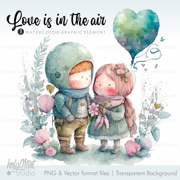 Love Clipart, Romantic Clipart, COMMERCIAL USE, Watercolour Valentines Day, Valentine Clipart, Date Clipart, Perfect Pair