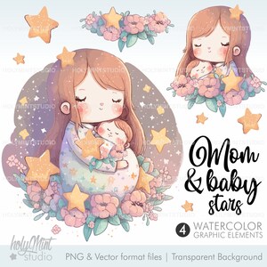 Mom and Baby Clipart, Mother's Day Clipart, Mom Clipart PNG, Mother PNG, Mother's Day Graphics, Mom Watercolor Clipart, Watercolor Mother