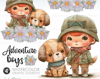 Boy Clipart, Boy and Dog Clipart, Adventure Clipart, Family Clipart, Dog Clipart, Puppy Clipart, Friends Clipart, Besties Clipart, Friends