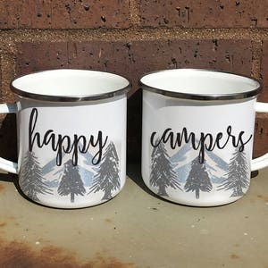 Happy Campers Camper Mug Set, Nature Mug, Tin Mug, Mountain Mugs, Matching Camper Mugs