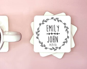Personalized Newlywed Coasters, Wedding Date, Set of 4