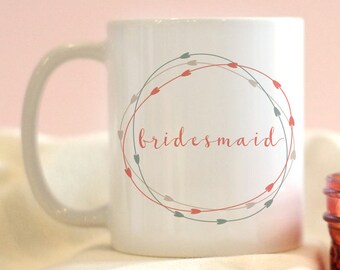 Custom Bridesmaid Ceramic Mug, Personalized Wedding Party Gift