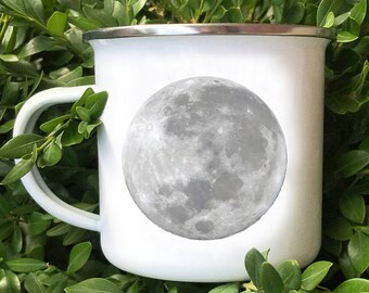 Moon Enamel Camper Mug, Camper Coffee Mug, Camping Gear, Camping Coffee Mug