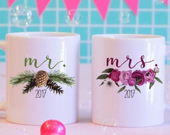 Mr. and Mrs. Matching Mugs, Wedding Gift, Newlyweds, Bride Mug, Groom Mug, Matching Coffee Mugs, Wedding Coffee Mugs