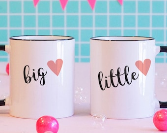 Big and Little Matching Black Rim Mugs, Sorority, Rush, College, Pledge, Big and Little, Greek Life