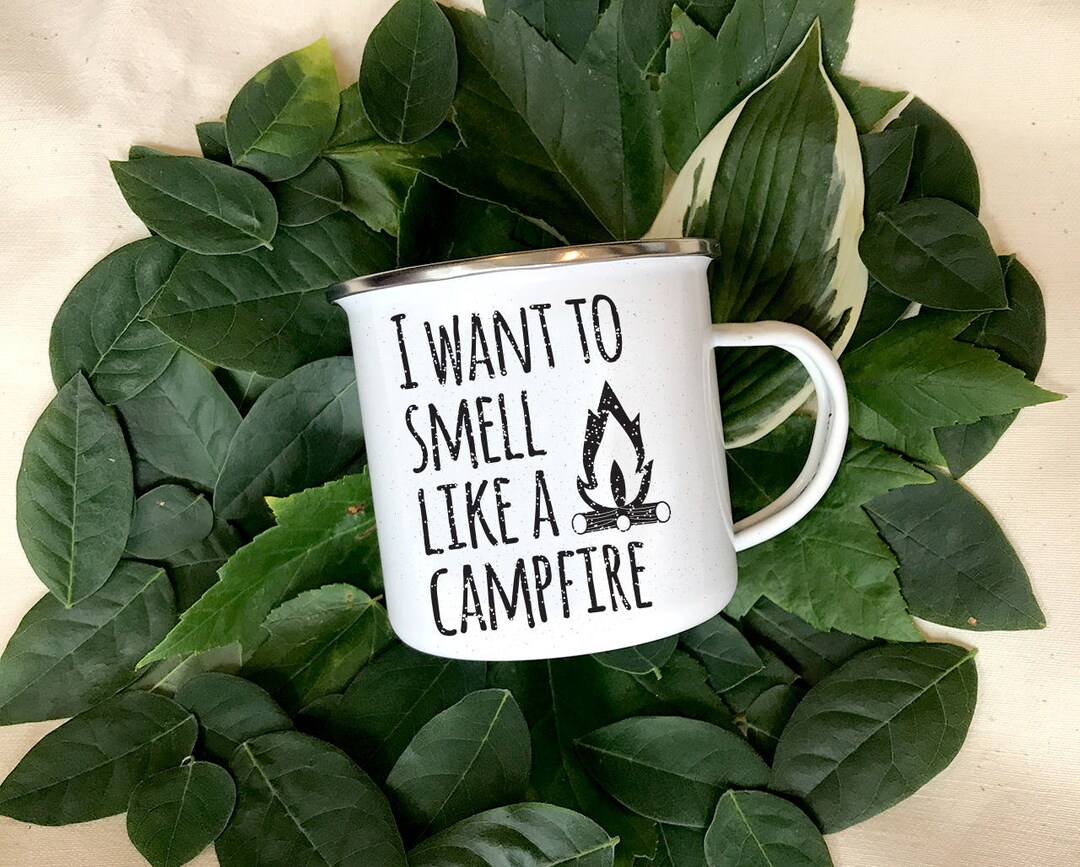 I Want to Smell Like A Campfire Speckled Enamel Camper Mug, Camper