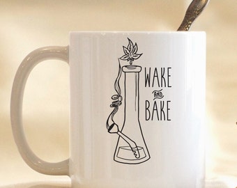 Taza de cerámica "Wake and Bake", regalo para fumetas