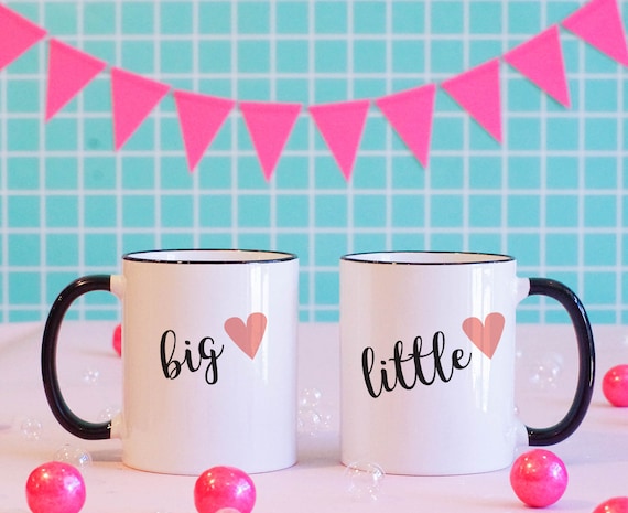 Big Little Matching Mug Set, Sorority Gift, Black Rim Ceramic Mugs
