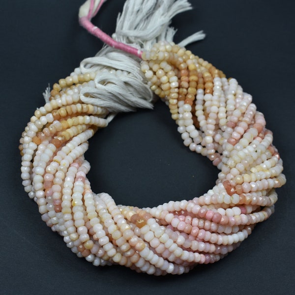 Natural Pink Opal  Shaded Faceted Center Drill Rondelles~~~4mm-4.5mm~~ 1 Strand~~Pink Opal Gemstone Beads 13 Inch