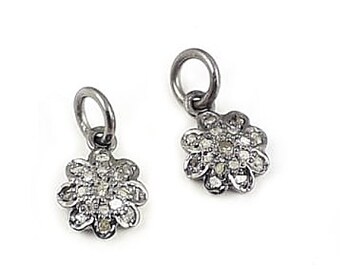 1 Piece Pave Diamond Flower Pendant Pave Diamond Pendant Oxidized 925 Silver 28x17mm PDP70