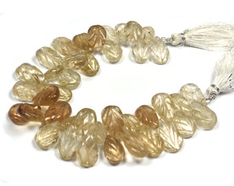 Natural Imperial Topaz~Hand Carved Pear Beads Briolettes~17mmx10mm-14mmx10mm~Imperial Topaz Carving Pear Both Side Carving