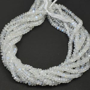White Rainbow Moonstone Faceted Center Drill Rondelle~~1 Strand~~White Rainbow Beads 14 Inch Strand